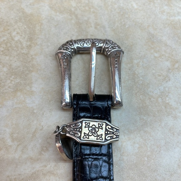 Brighton Women Animal Embossed Leather Belt Western Silver Buckle Black Size M/L - Picture 6 of 16